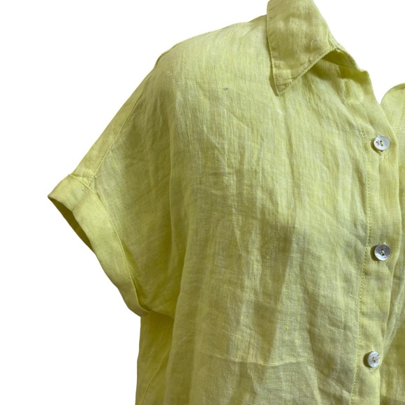 JOIE 100% Linen Women's Small Neon Yellow Short Sleeve Button Up Blouse NWT - Picture 7 of 12